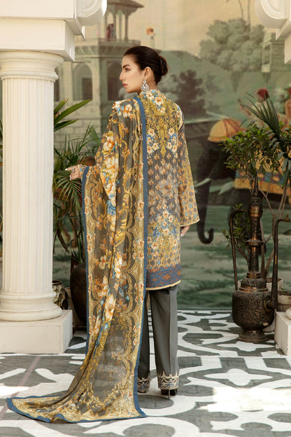 Adan's Libas - Crown Grey - Digital Printed & Embroidered Lawn 3PC