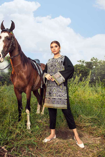 Adan's Libas - Deceitful Black - Premium Embroidered Jacquard Unstiched Lawn Kurti