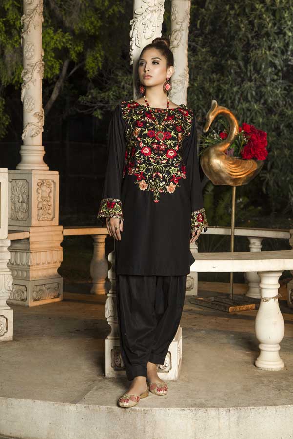 Adan's Libas - Erubescent Black - Premium Embroidered Jacquard Unstiched Lawn Kurti