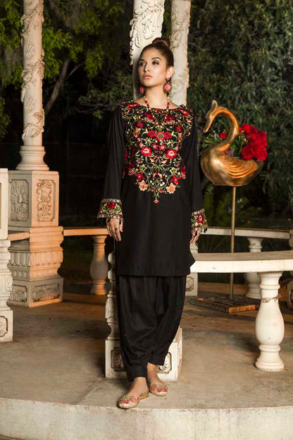Adan's Libas - Erubescent Black - Premium Embroidered Jacquard Unstiched Lawn Kurti
