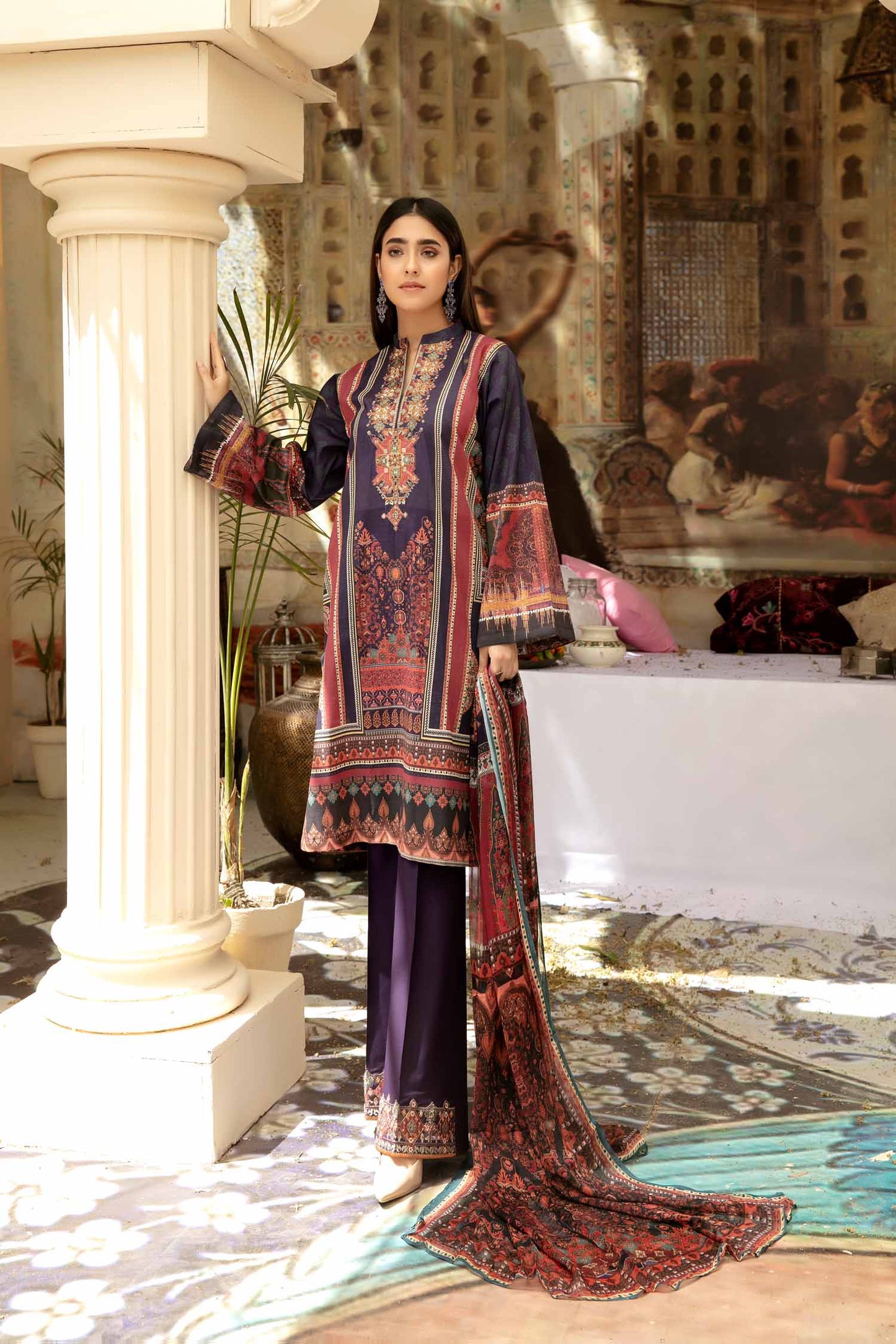 Adan's Libas - Dark Win - Digital Printed & Embroidered Lawn 3 piece