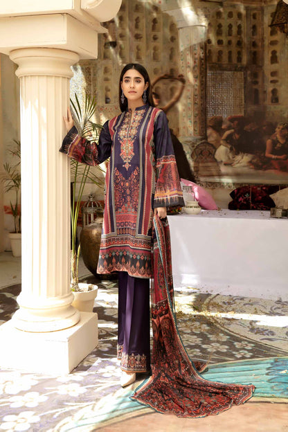 Adan's Libas - Dark Win - Digital Printed & Embroidered Lawn 3 piece