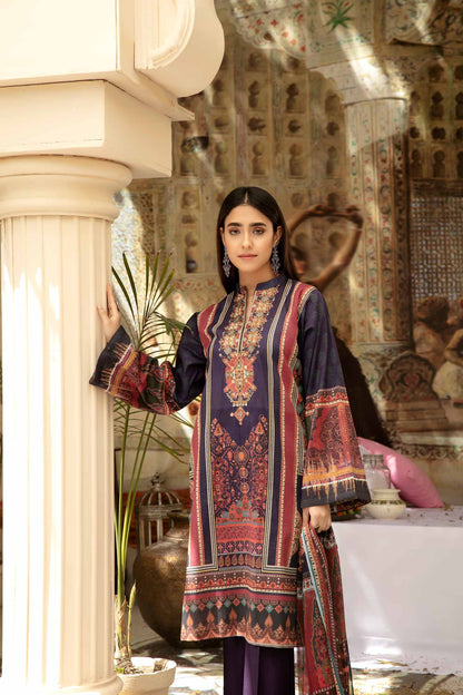 Adan's Libas - Dark Win - Digital Printed & Embroidered Lawn 3 piece