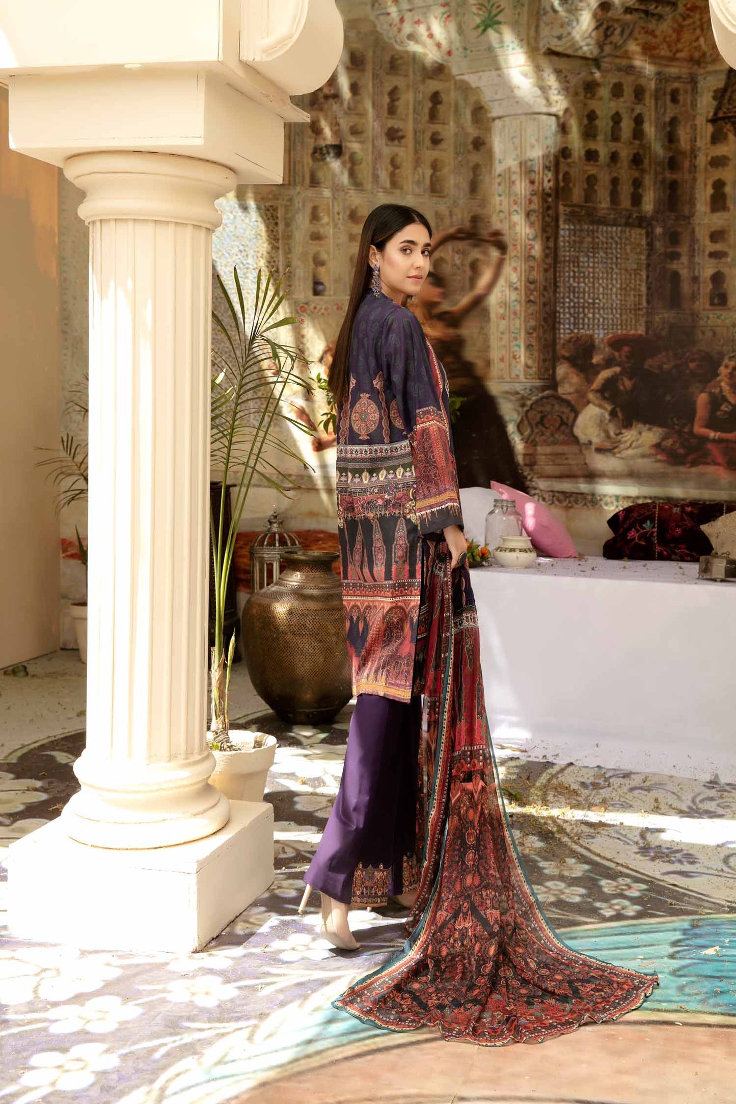 Adan's Libas - Dark Win - Digital Printed & Embroidered Lawn 3 piece