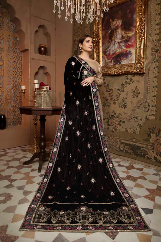 Adan's Libas - Dazy Black - Embroidered Velvet Shawl