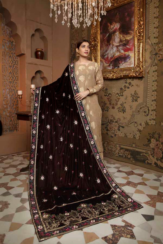 Adan's Libas - Congo Brown - Embroidered Velvet Shawl