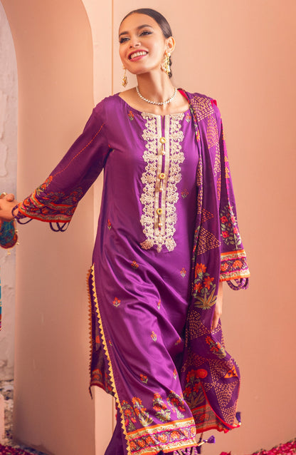 Orient - Unstitched 3 Piece Embroidered Lawn Shirt , Cambric Pant and Lawn Dupatta