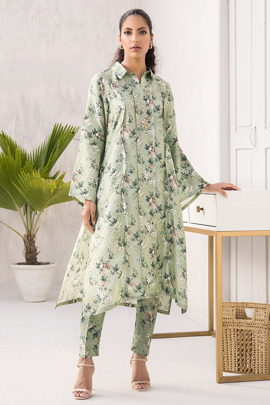 Light Sage Green Raw Silk Printed Kurta