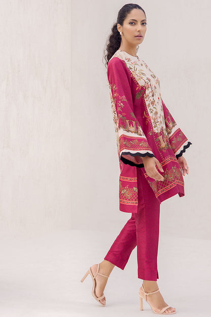 Digitally Printed Strawberry Pink And Cream Raw Silk Kurta