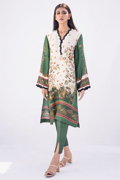 Digitally Printed Parrot Green And Cream Raw Silk Kurta