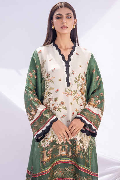 Digitally Printed Parrot Green And Cream Raw Silk Kurta