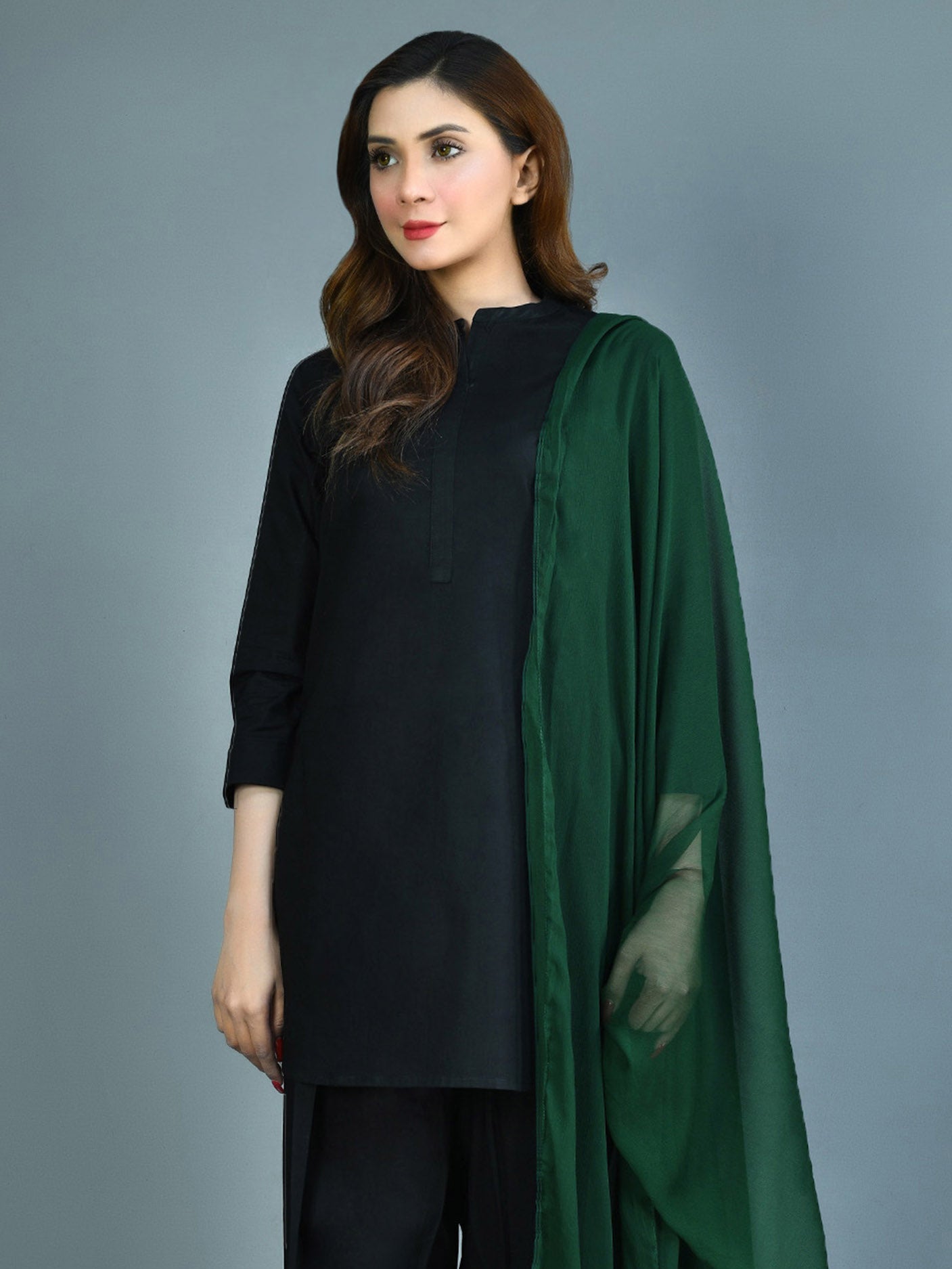 Limelight - Chiffon Dupatta - Bottle Green