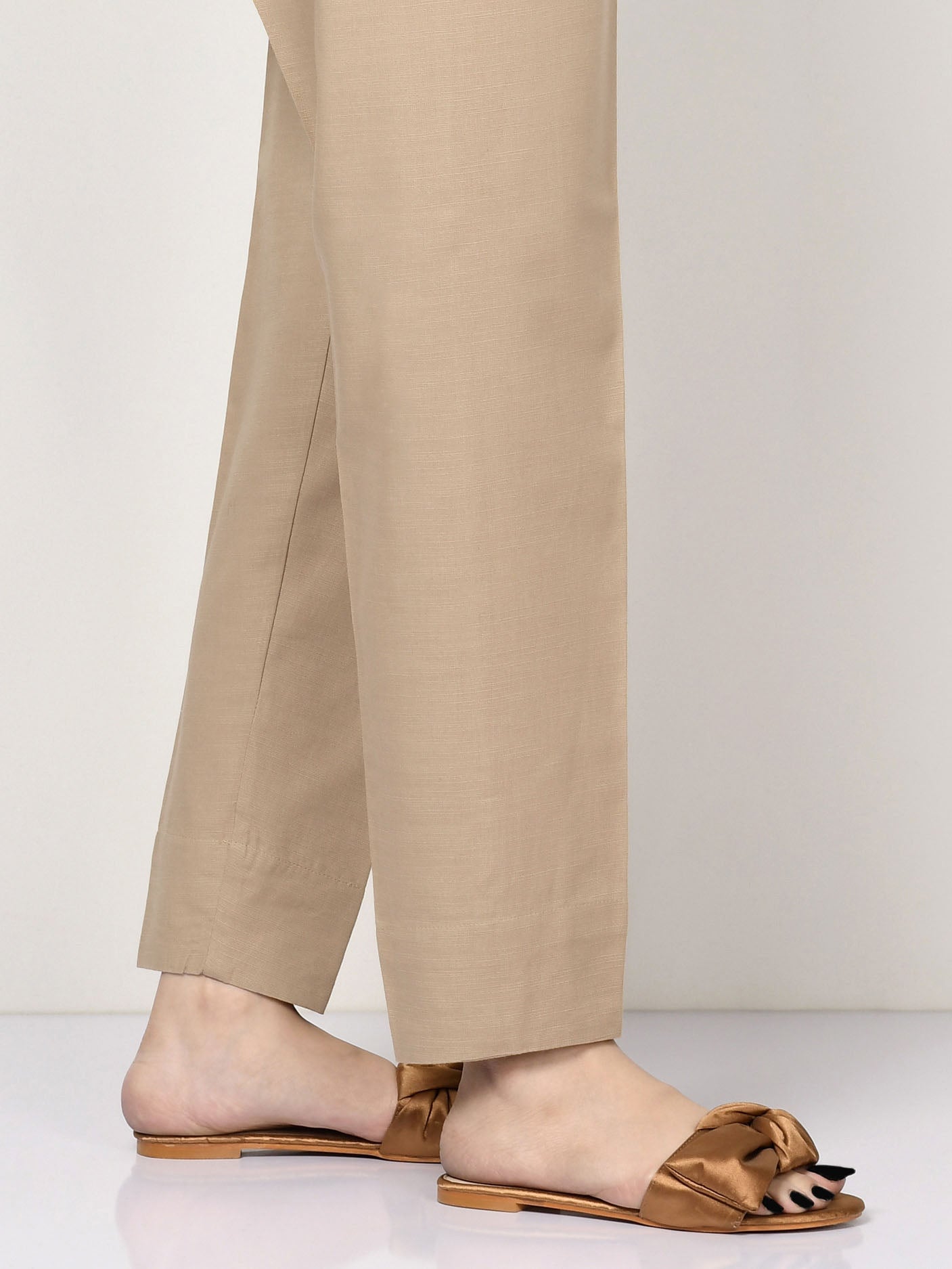 Raw Silk Trousers - Dark Beige