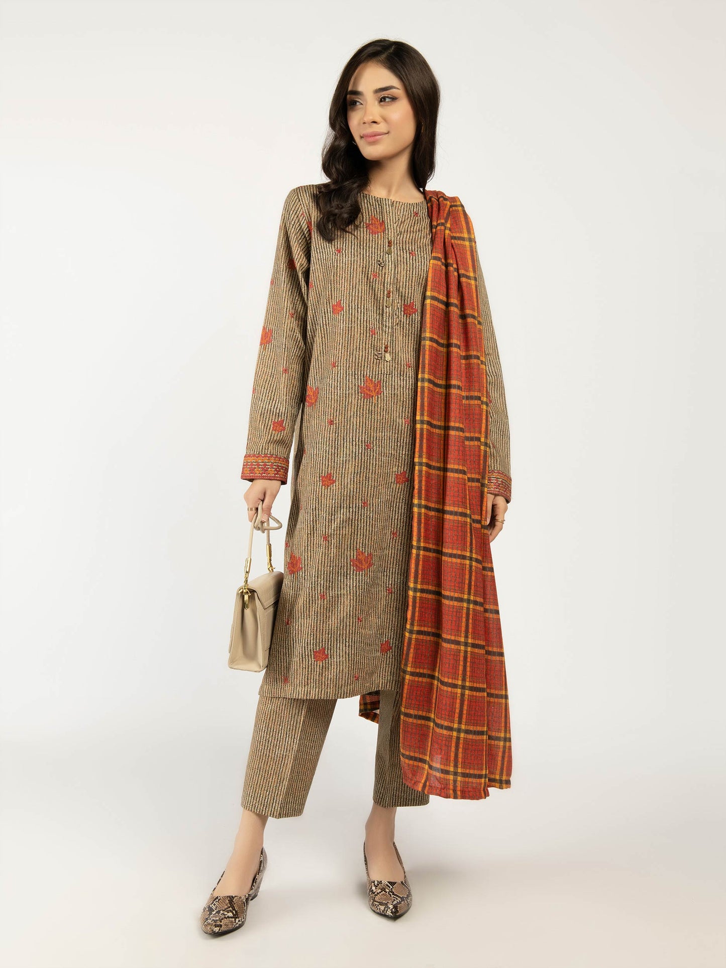 3 Piece Winter Cotton Suit-Embroidered (Pret)