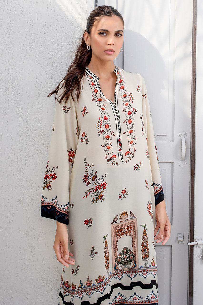 Cream Digitally Printed Kurta