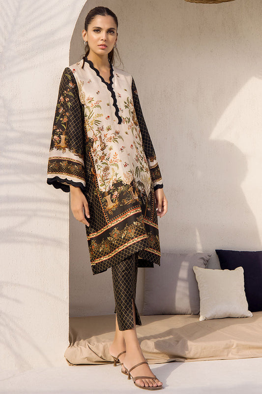 Digitally Printed Black And Cream Raw Silk Kurta