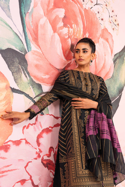 3 Pc Embroidered Cambric Suit With Yarn Dyed Dupatta