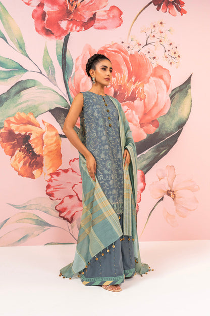 3 Pc Embroidered Cambric Suit With Yarn Dyed Dupatta
