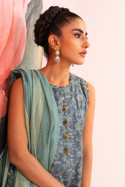 3 Pc Embroidered Cambric Suit With Yarn Dyed Dupatta