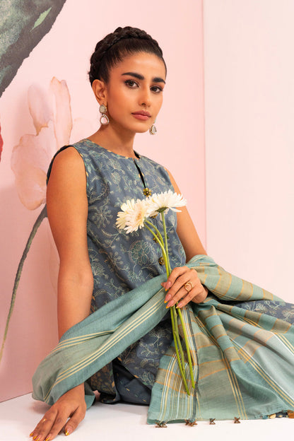 3 Pc Embroidered Cambric Suit With Yarn Dyed Dupatta