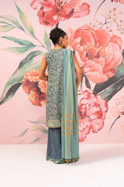 3 Pc Embroidered Cambric Suit With Yarn Dyed Dupatta