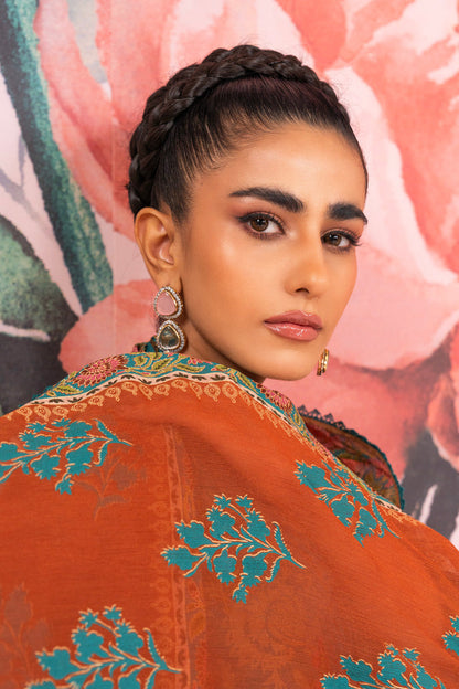 3 Pc Embroidered Thick Lawn Suit With Chiffon Dupatta