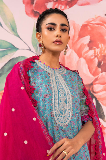 3 Pc Embroidered Two Way Slub Suit With Lawn Dupatta