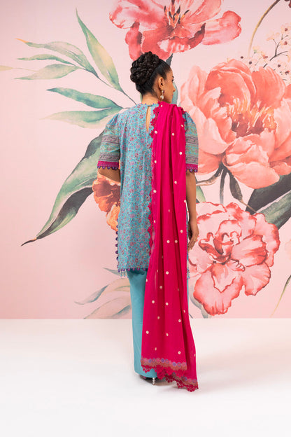 3 Pc Embroidered Two Way Slub Suit With Lawn Dupatta