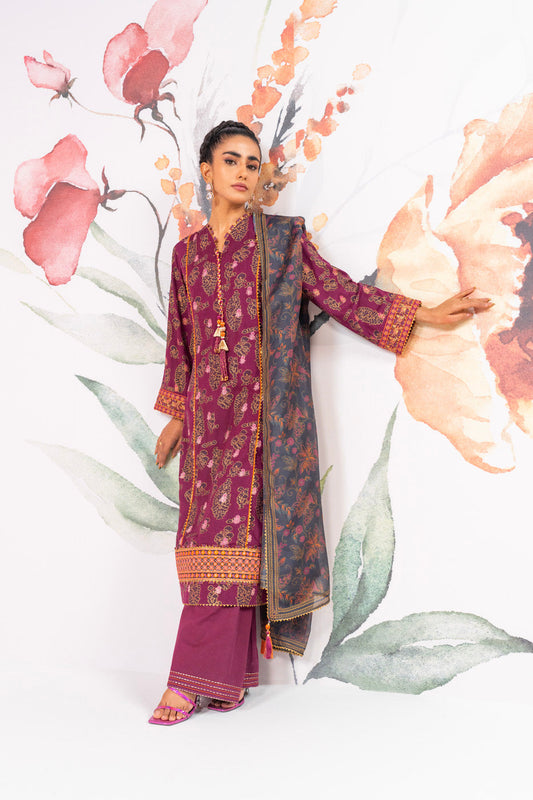 3 Pc Embroidered Viscose Suit With Silk Dupatta