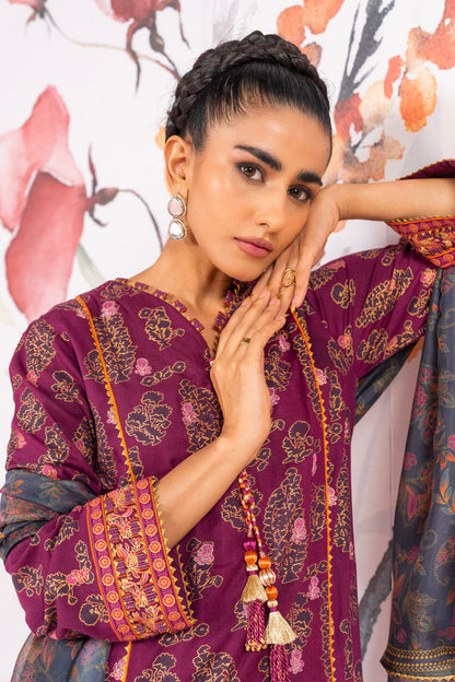 3 Pc Embroidered Viscose Suit With Silk Dupatta