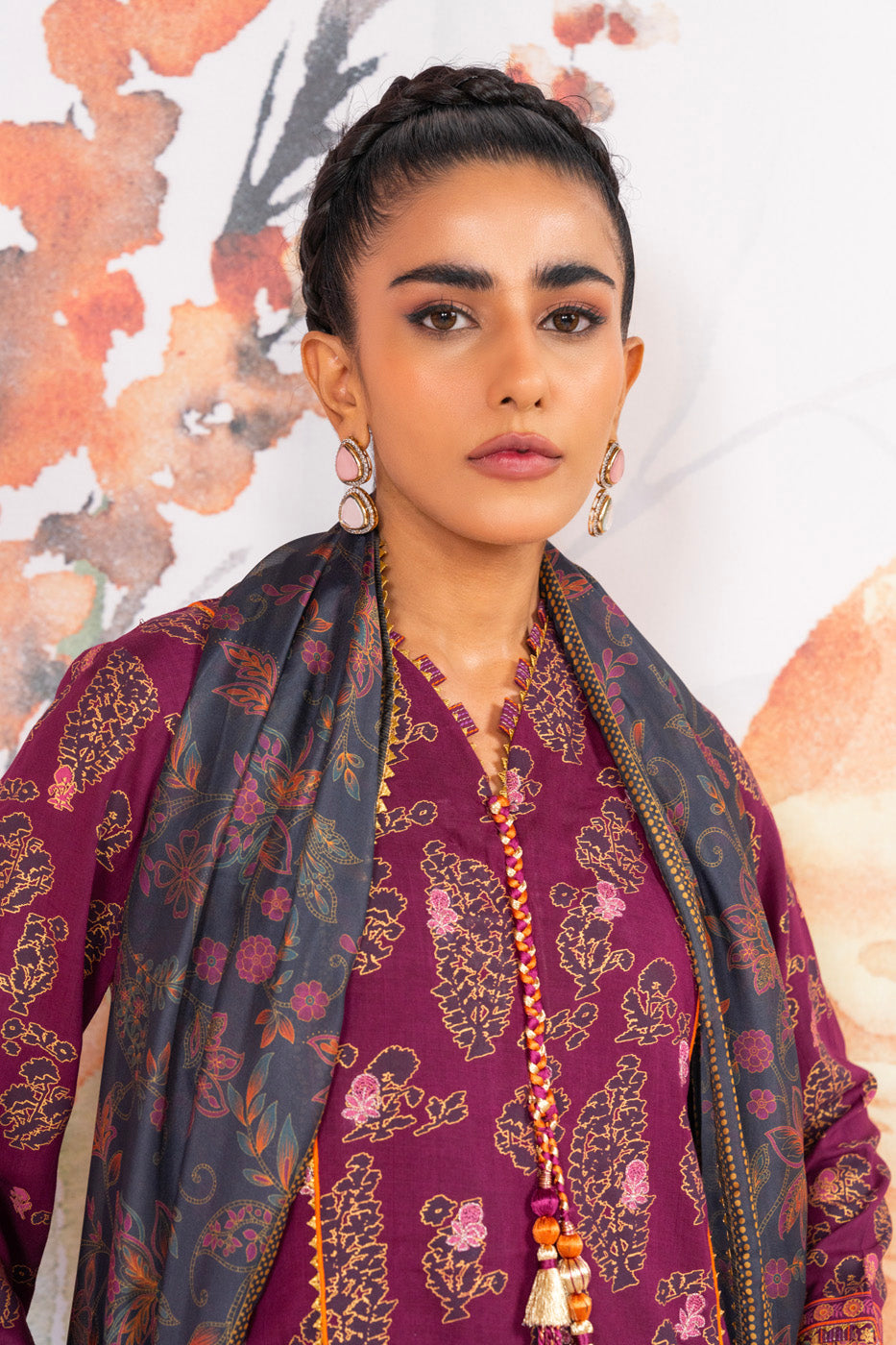 3 Pc Embroidered Viscose Suit With Silk Dupatta