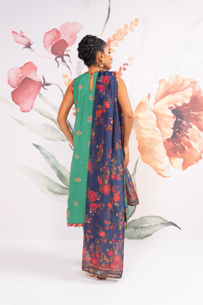 3 Pc Embroidered Viscose Suit With Silk Dupatta