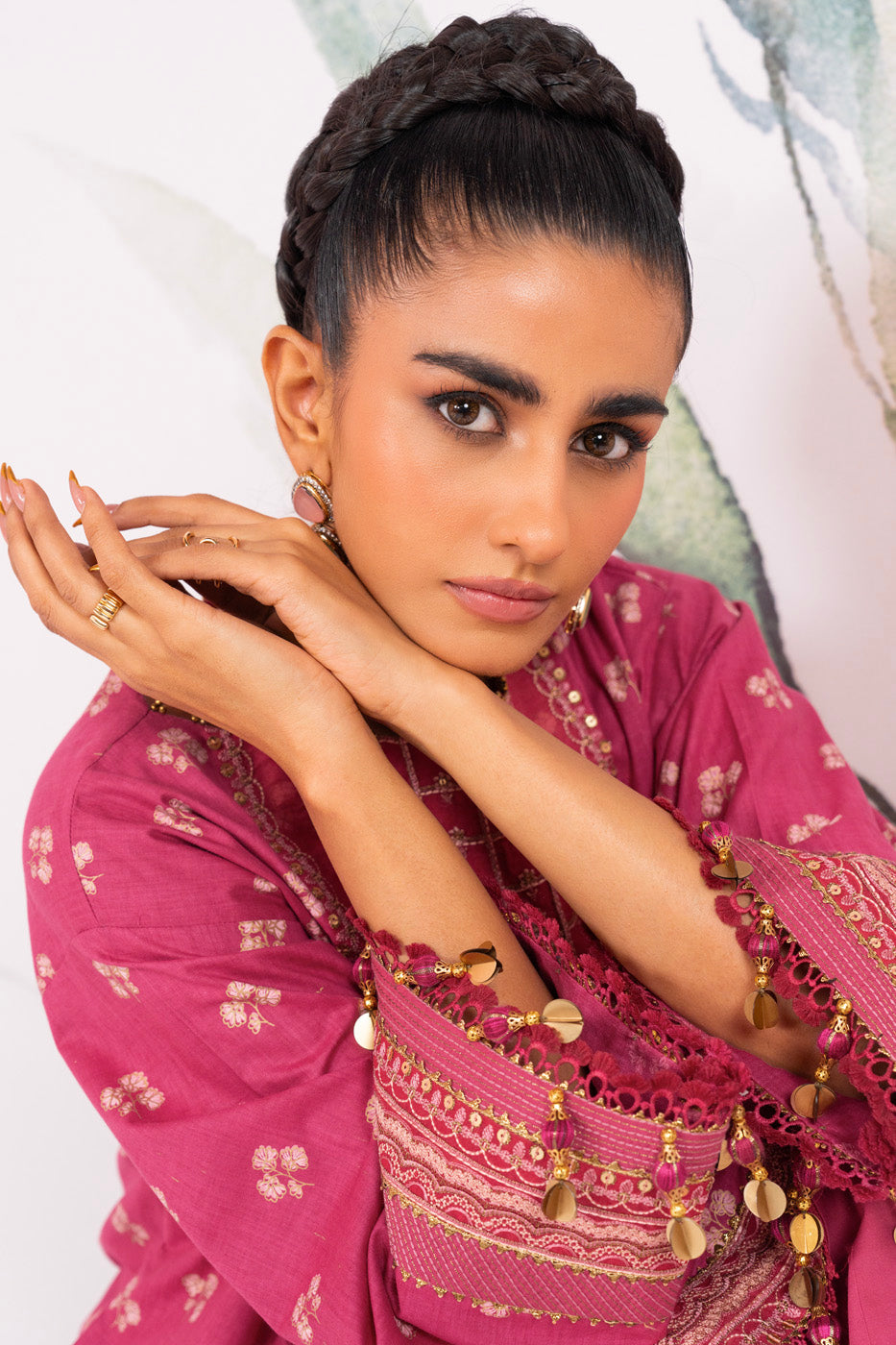 2 Pc Embroidered Cambric Suit With Cambric Trouser