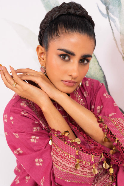 2 Pc Embroidered Cambric Suit With Cambric Trouser