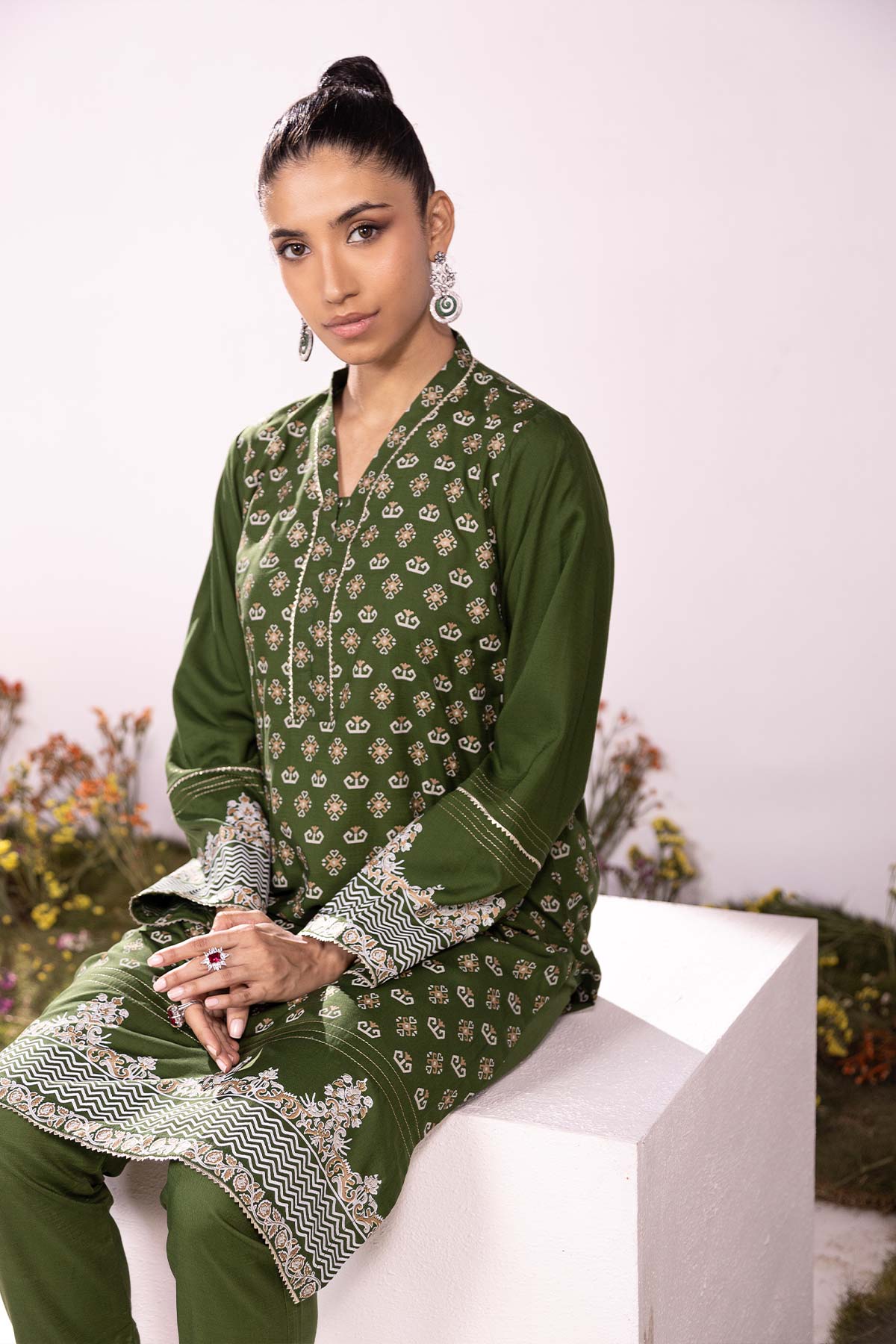 2 Pc Printed Raw Silk Outfit