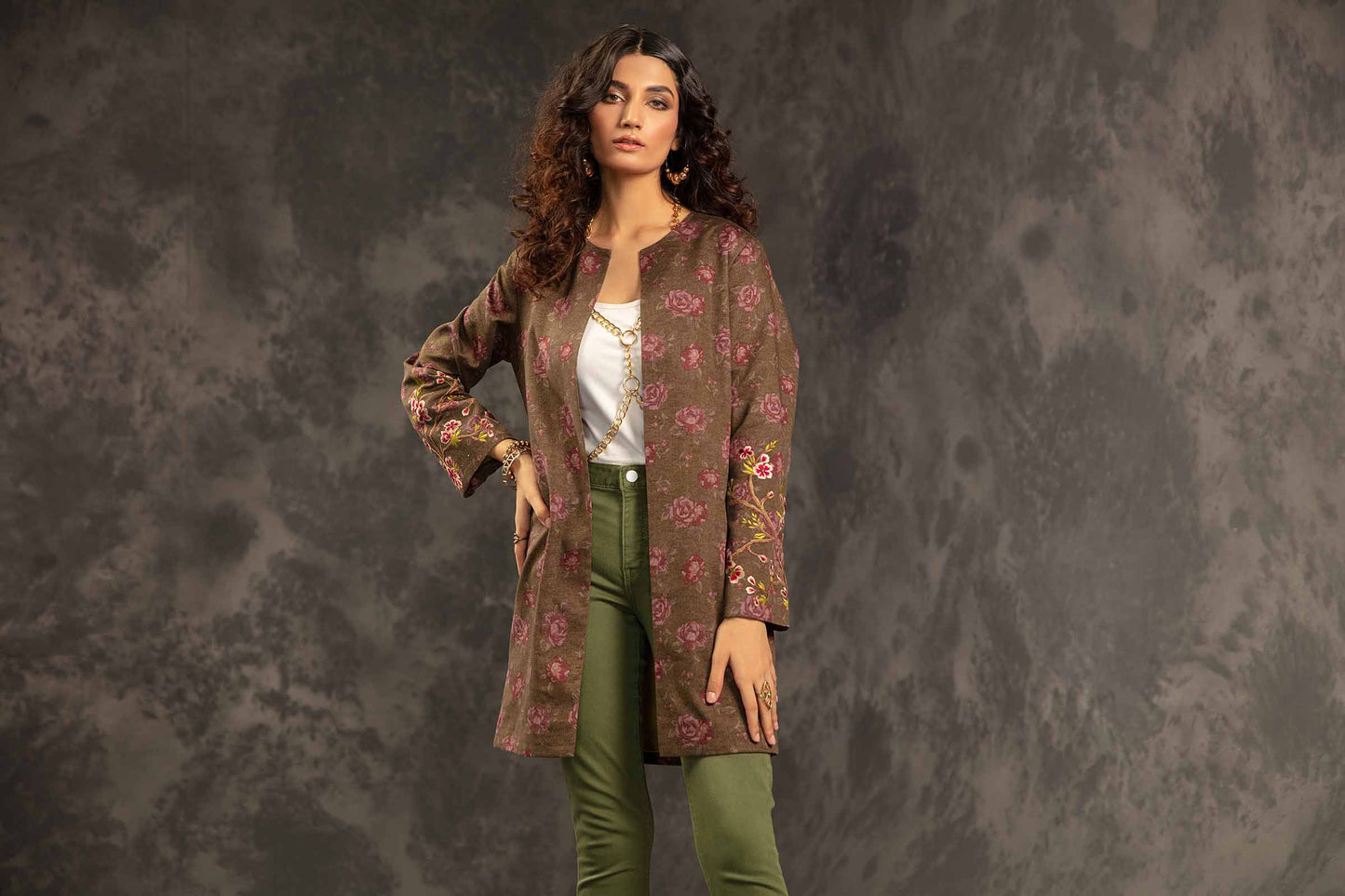 Nishat Linen - Printed Embroidered Jacket - PW23-284