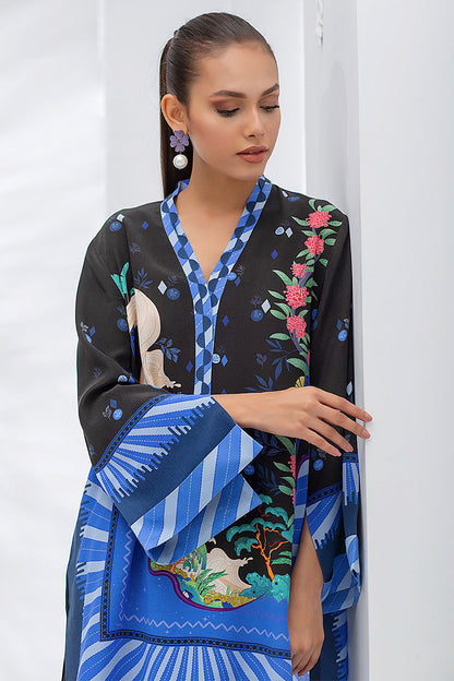 Black And Blue Crepe Printed Kurta And Matching Printed Panwar