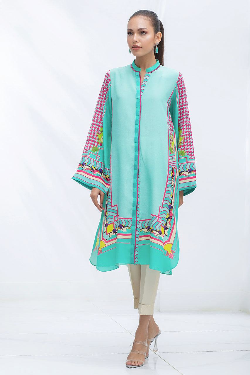 Turqouise Crepe Digital Print Kurta