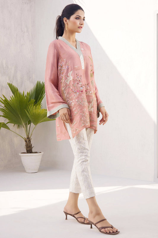 Peony Embroidered Raw Silk Kurta