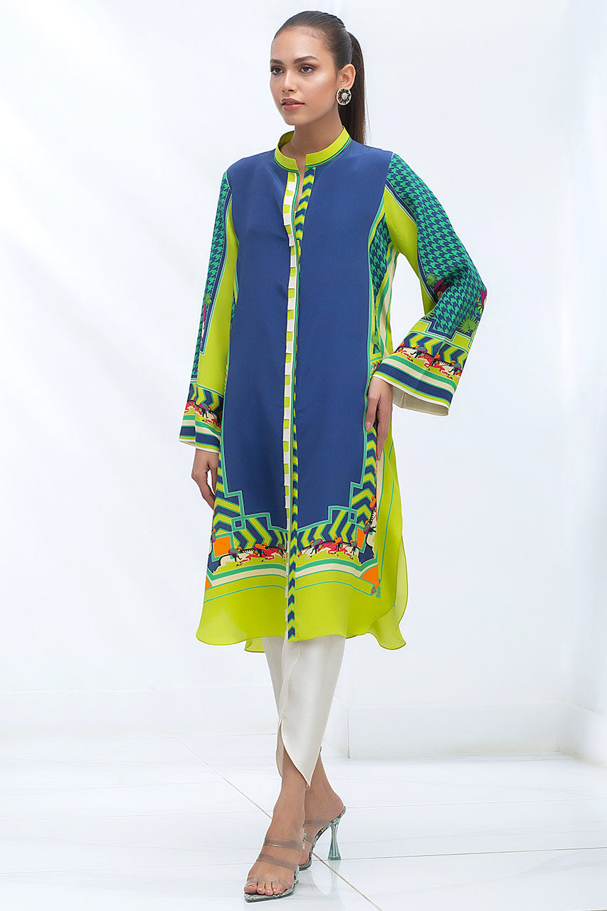 Blue And Lime Crepe Digital Print Kurta