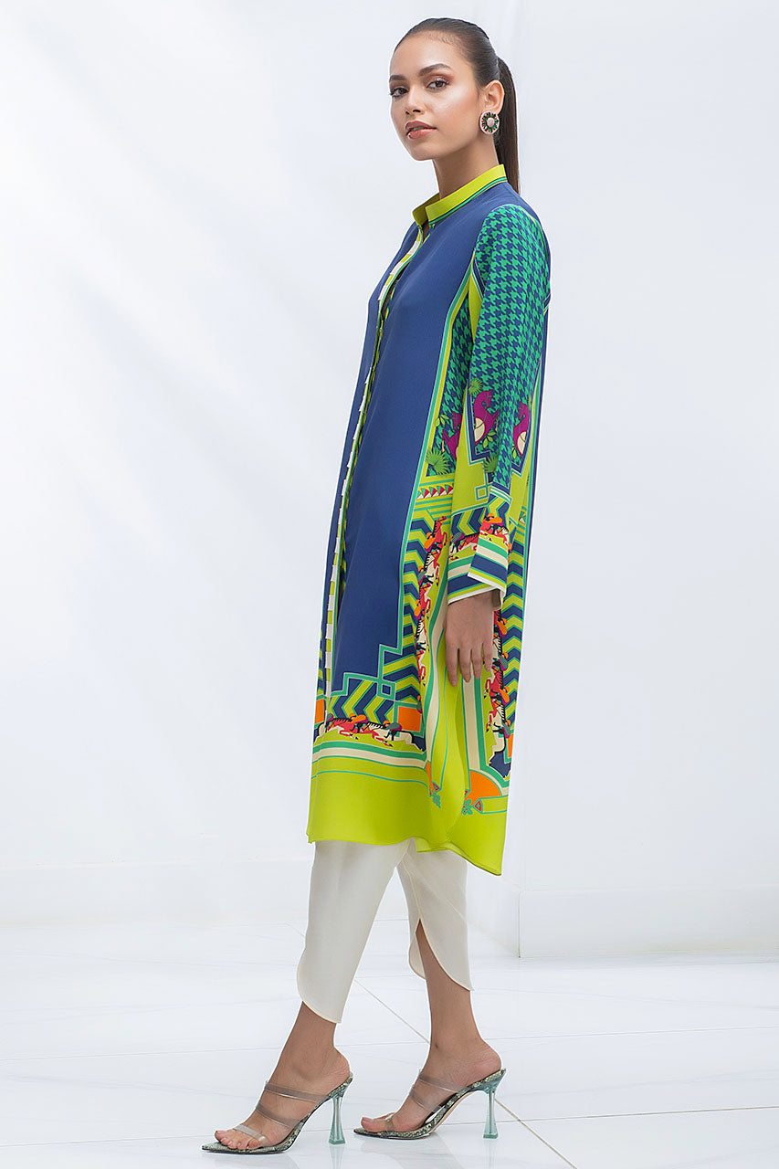 Blue And Lime Crepe Digital Print Kurta