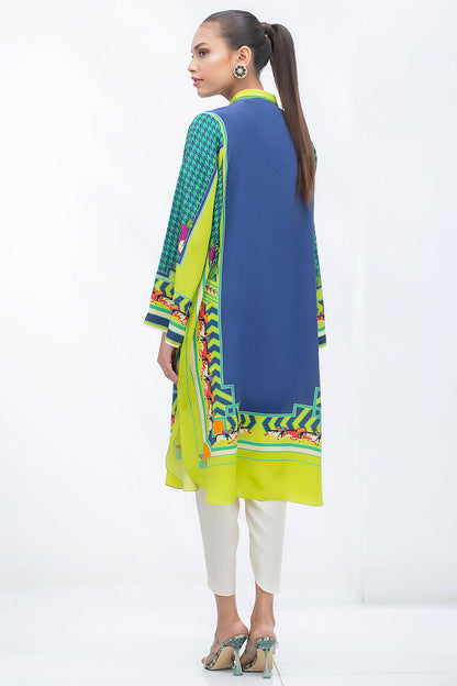 Blue And Lime Crepe Digital Print Kurta