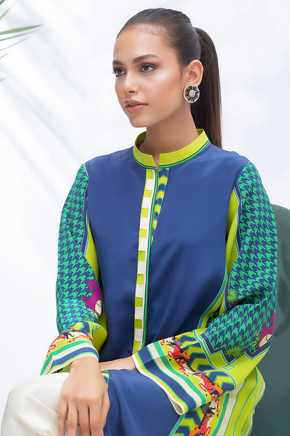 Blue And Lime Crepe Digital Print Kurta