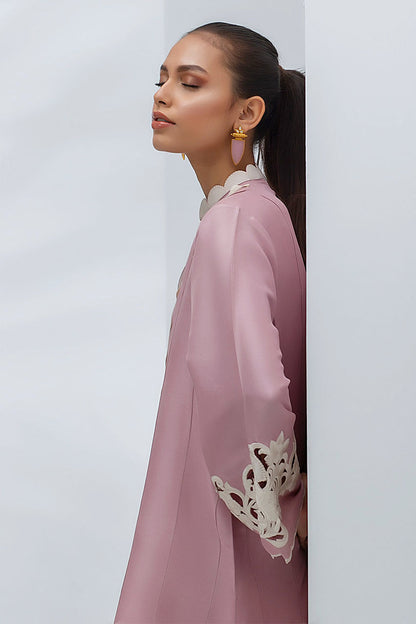 Cotton Candy Pink Raw Silk Kurta With An Embroidered Collar And Sleeve Detailing