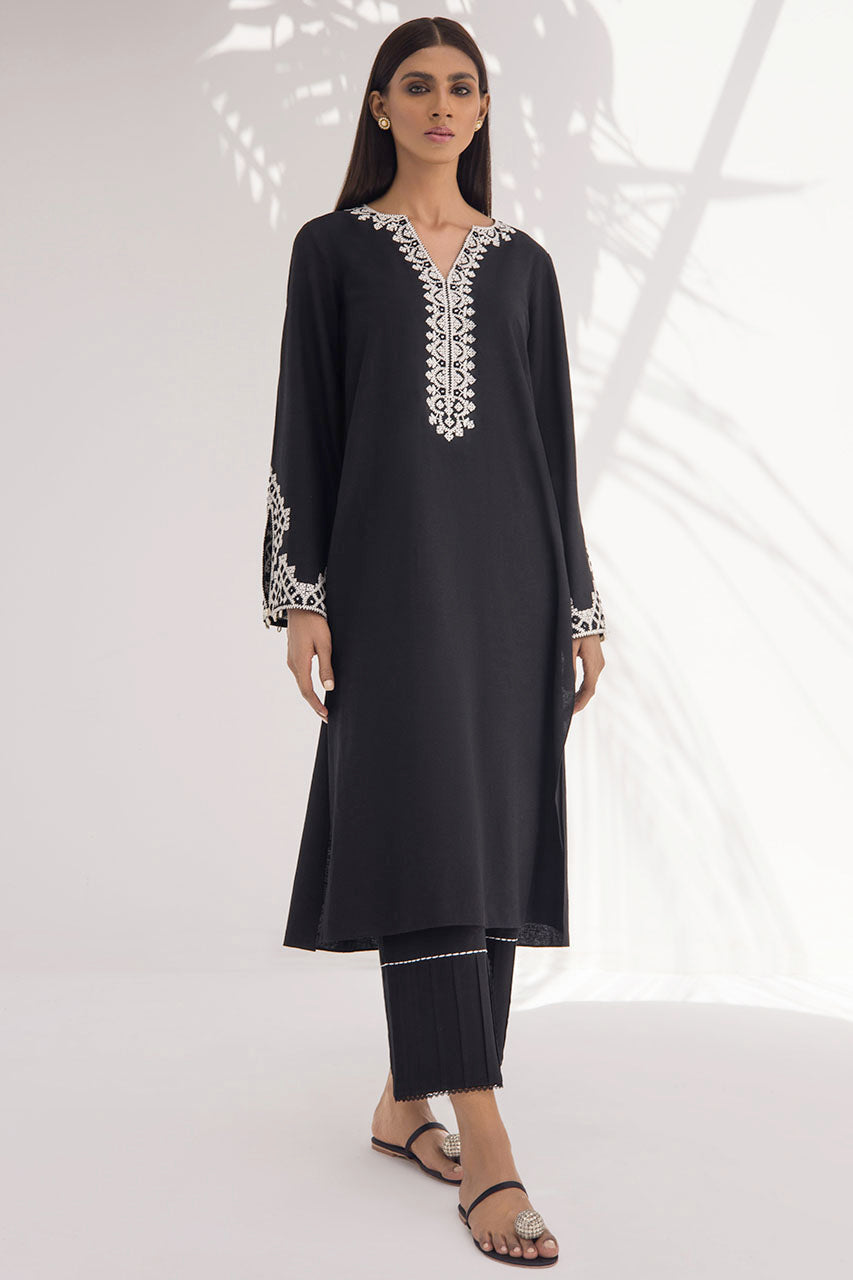 Black Karandi Kurta With Off-White Embroidery