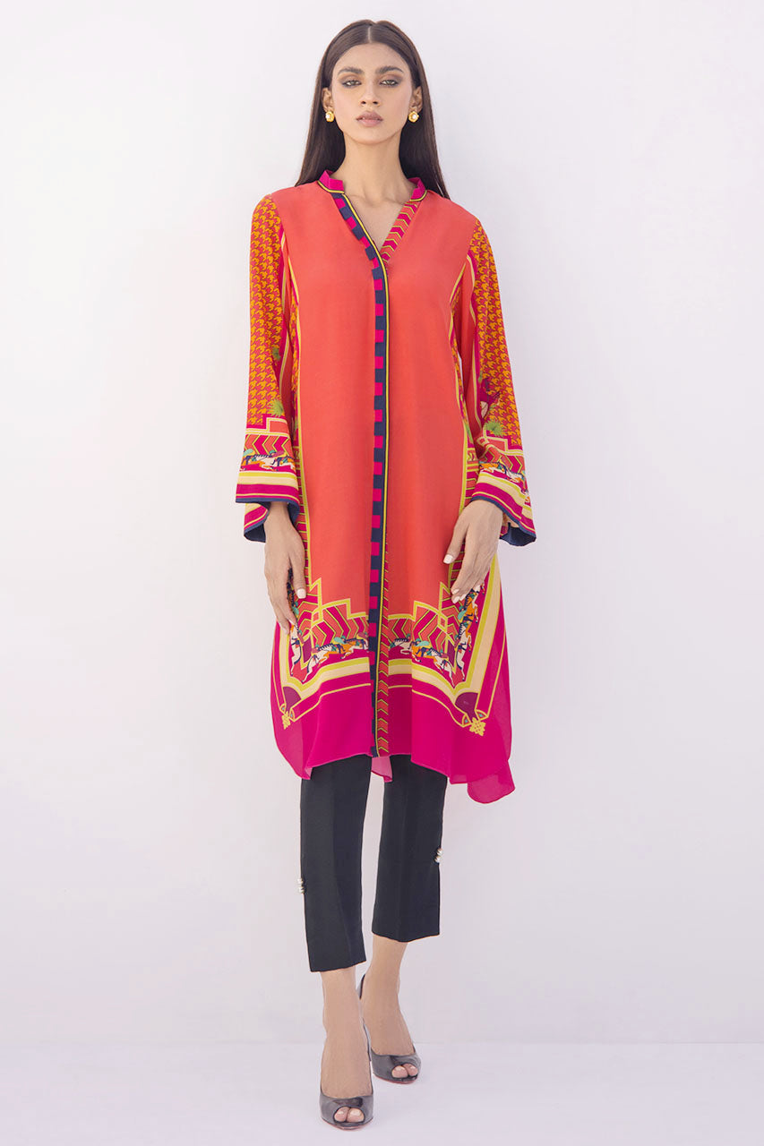 Tangerine Crepe Digital Print Kurta