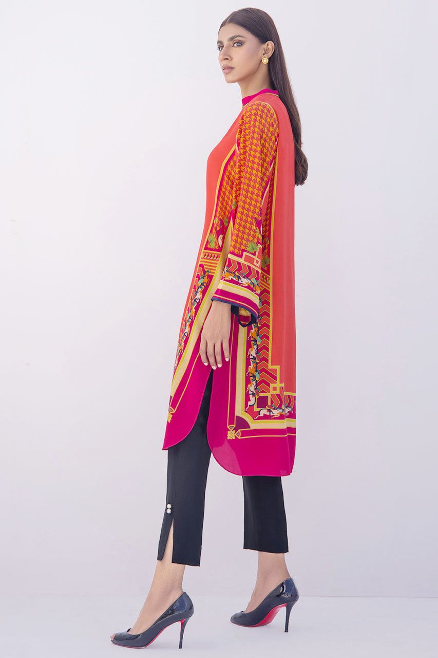 Tangerine Crepe Digital Print Kurta