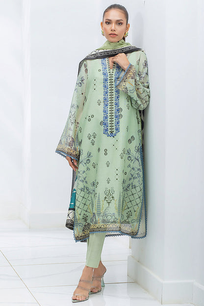 Celadon Cotton Net Digitally Printed Kurta With Printed Silk Dupatta