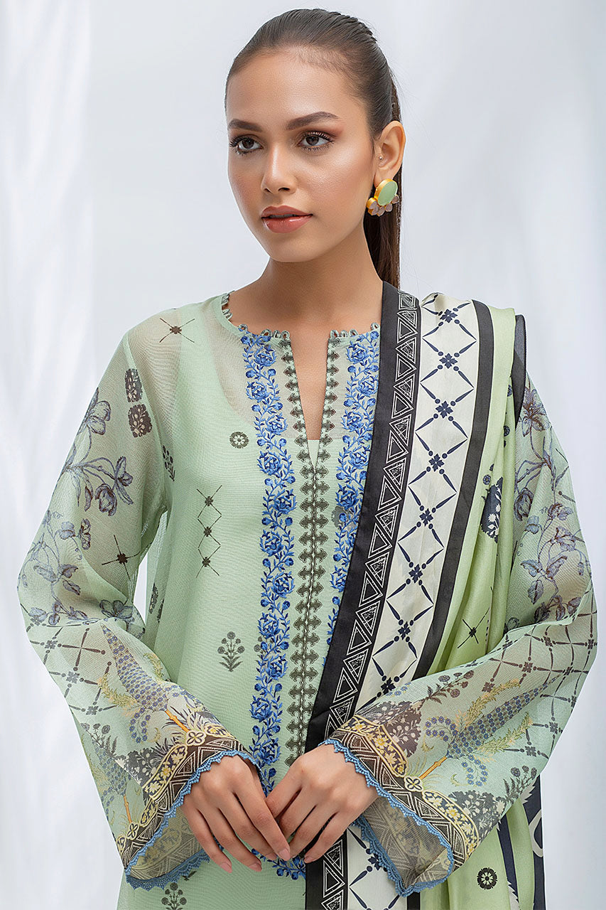 Celadon Cotton Net Digitally Printed Kurta With Printed Silk Dupatta