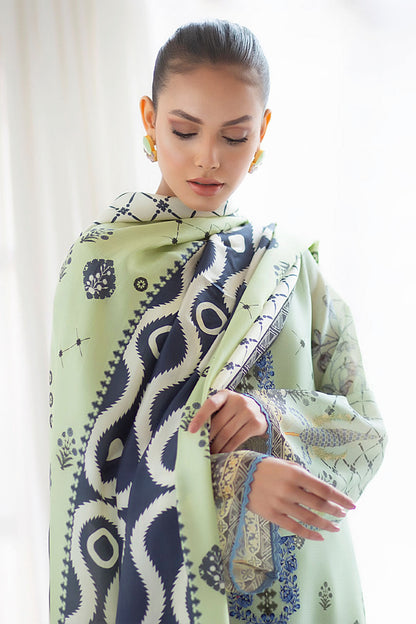 Celadon Cotton Net Digitally Printed Kurta With Printed Silk Dupatta